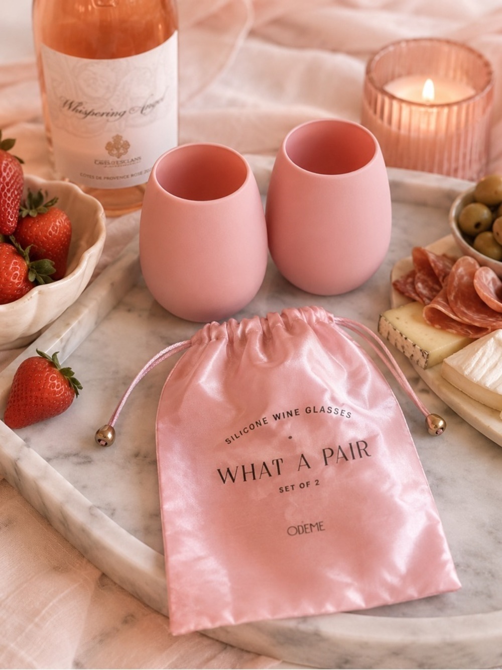 Odeme “What A Pair” Pink Silicone Wine Glasses Set of 2